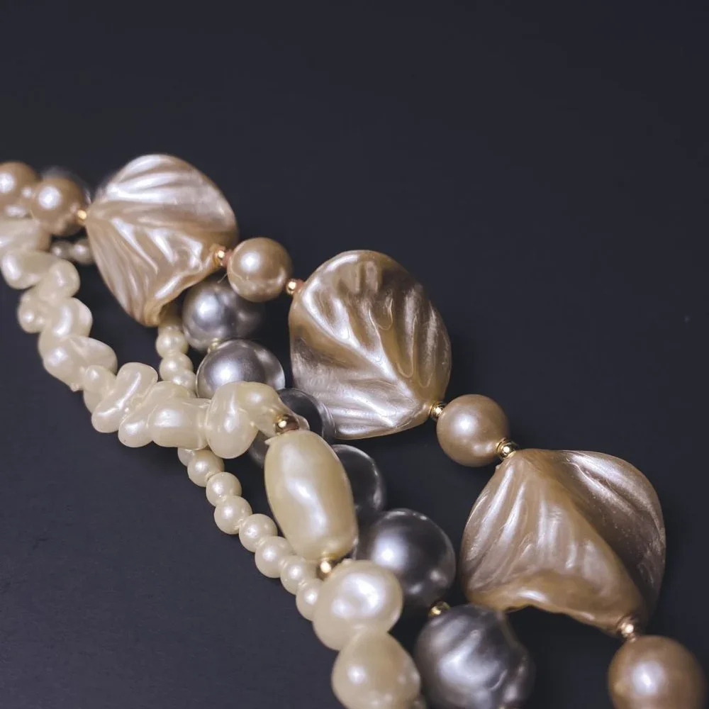 Vintage White Grey Mixed Faux Pearl Chunky Beaded Mutli Strand Collar Necklace - Picture 8 of 12